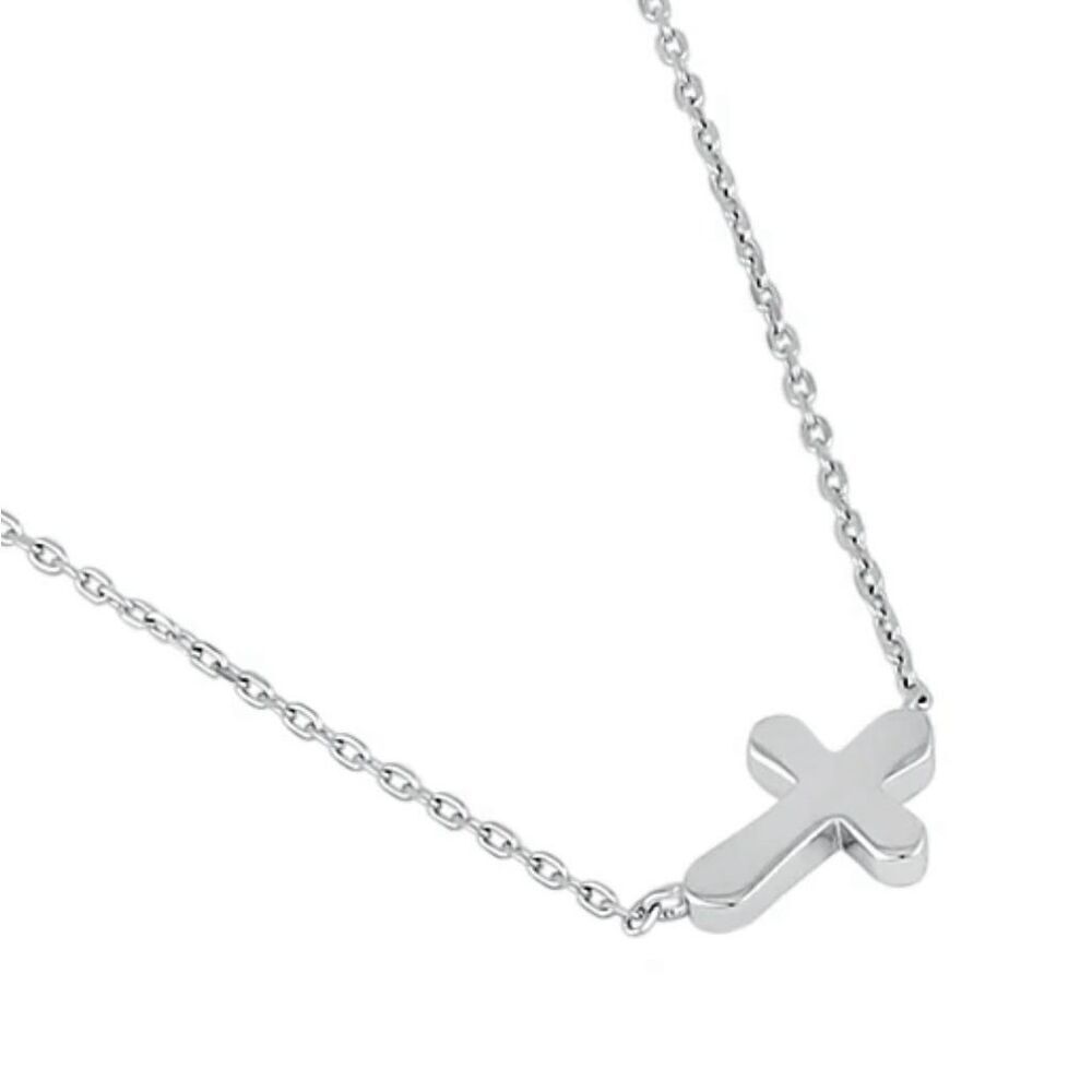 New Sterling Silver Casual Sideways Cross Casual Necklace